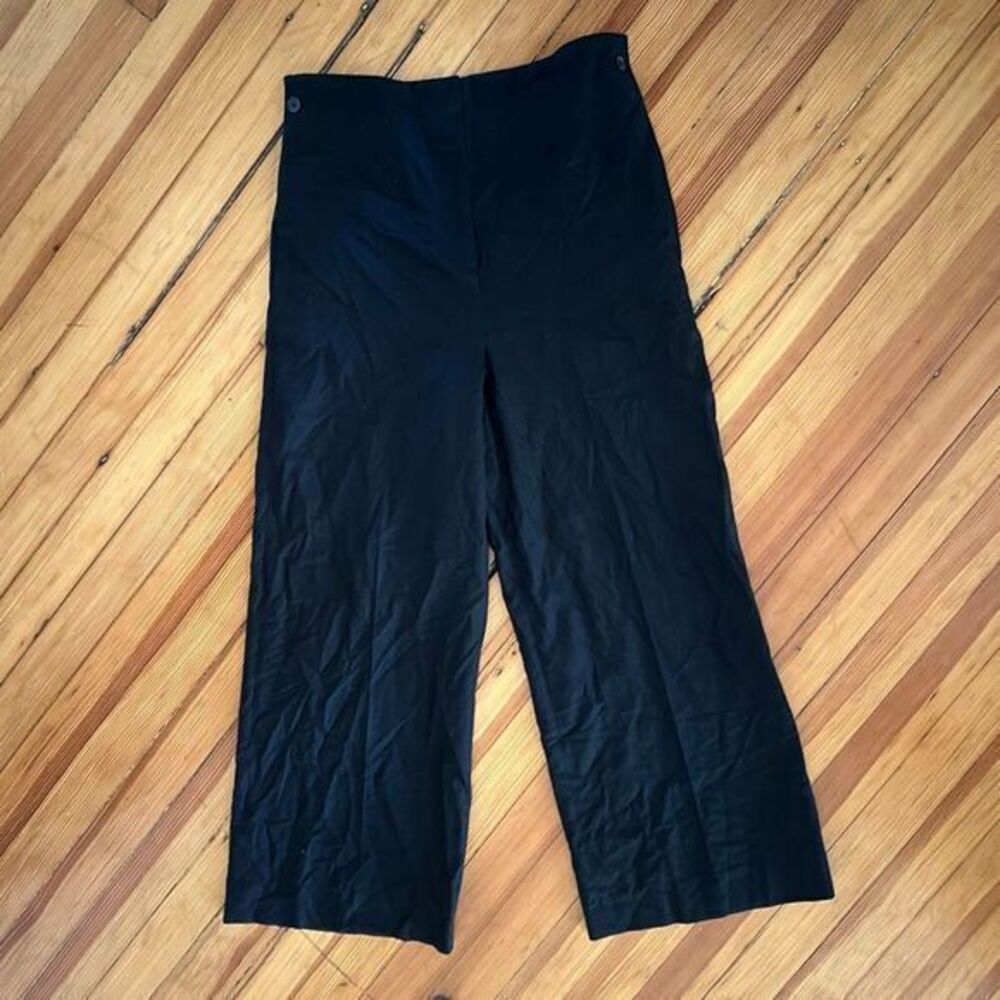 COS Flannel Flat Front High Rise Wide Leg Trousers in Black Size 8